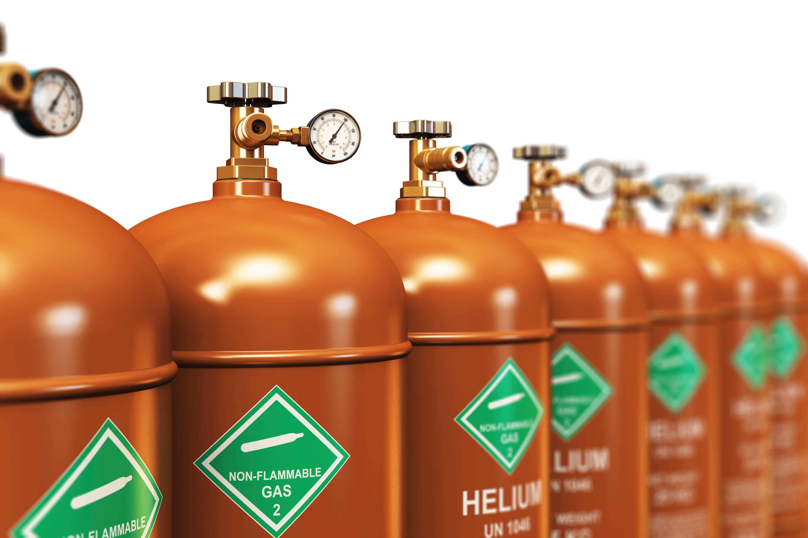 Row of liquefied helium industrial gas containers Adams Gas