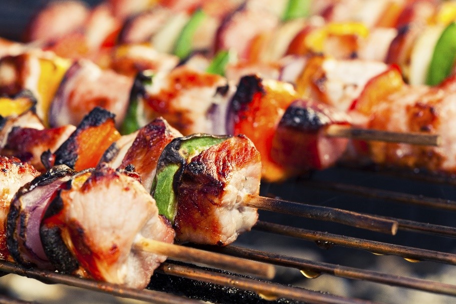 Skewers on a gas BBQ