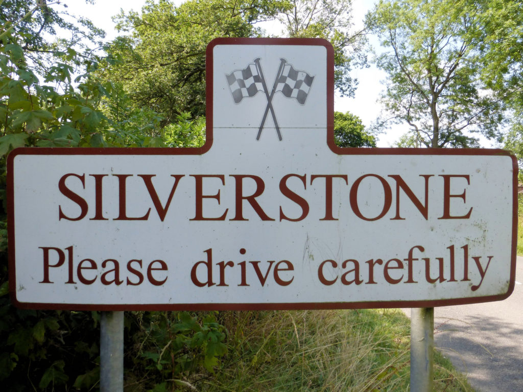 Silverstone Village Sign, home of British motor racing.