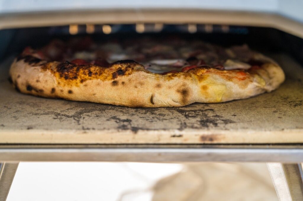 A pizza in a oven