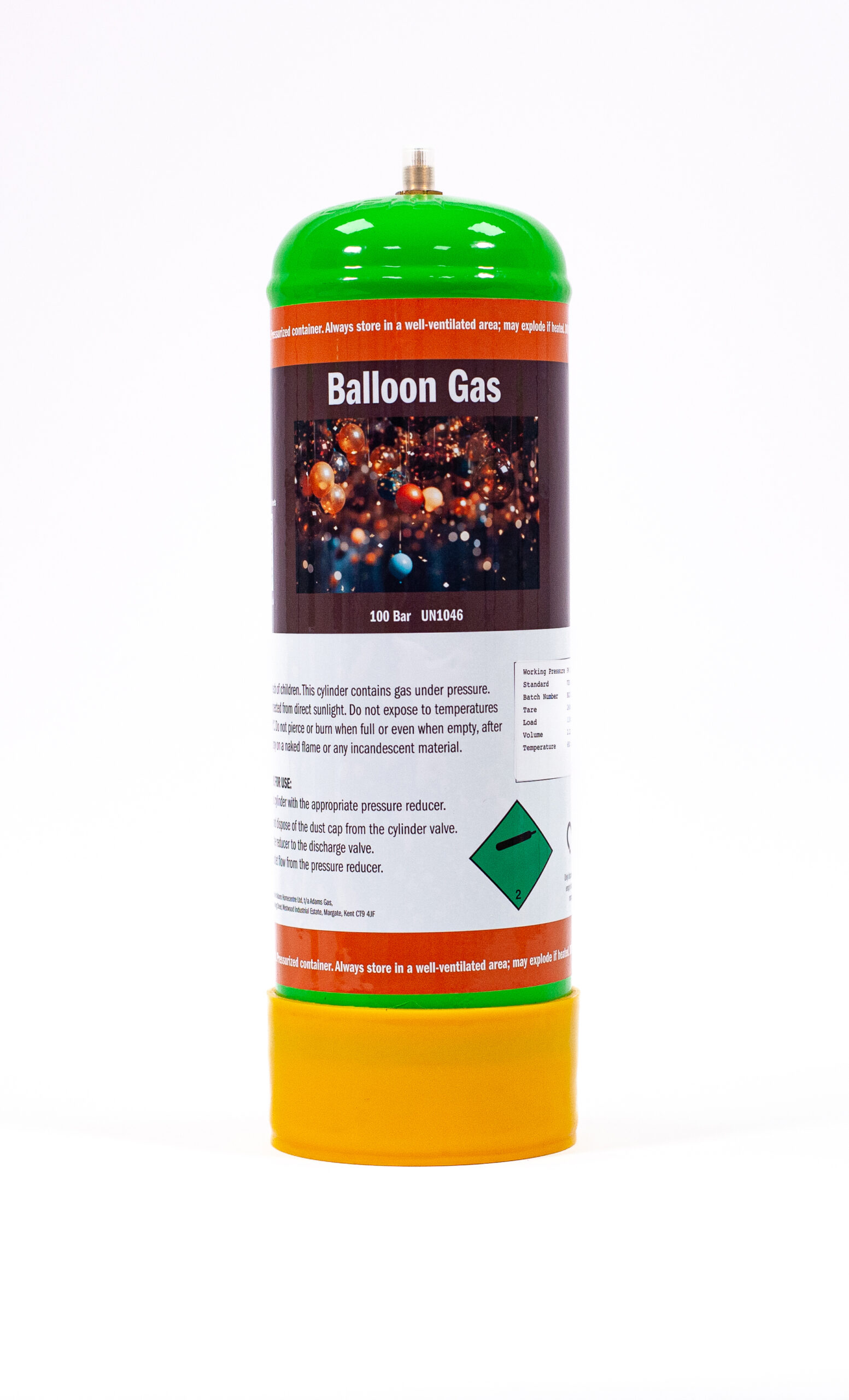 Disposable helium gas for balloons for 25 9 Balloons 2.2L - with filling  Nozzle - M10*1RH - Adams Gas