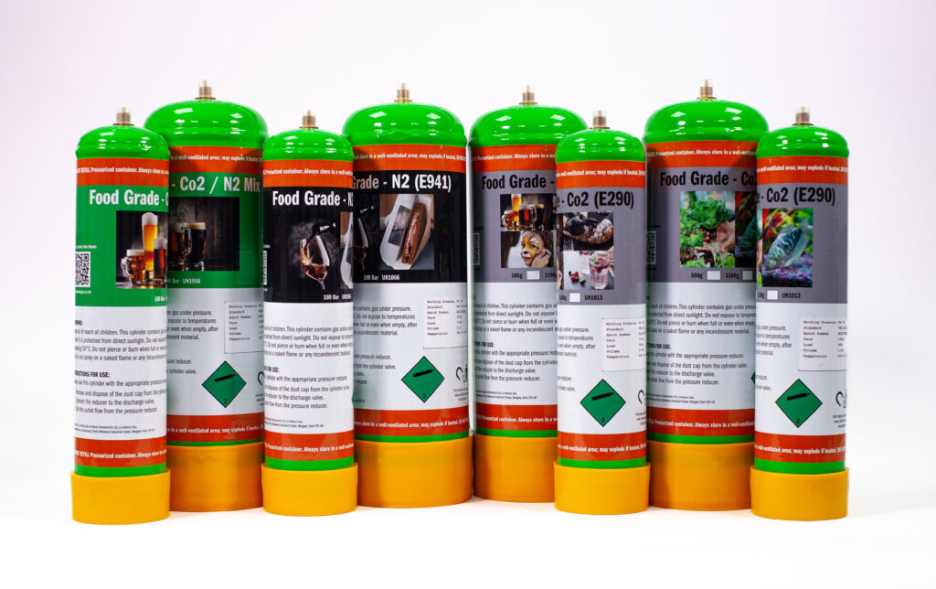 A group of gas cylinders