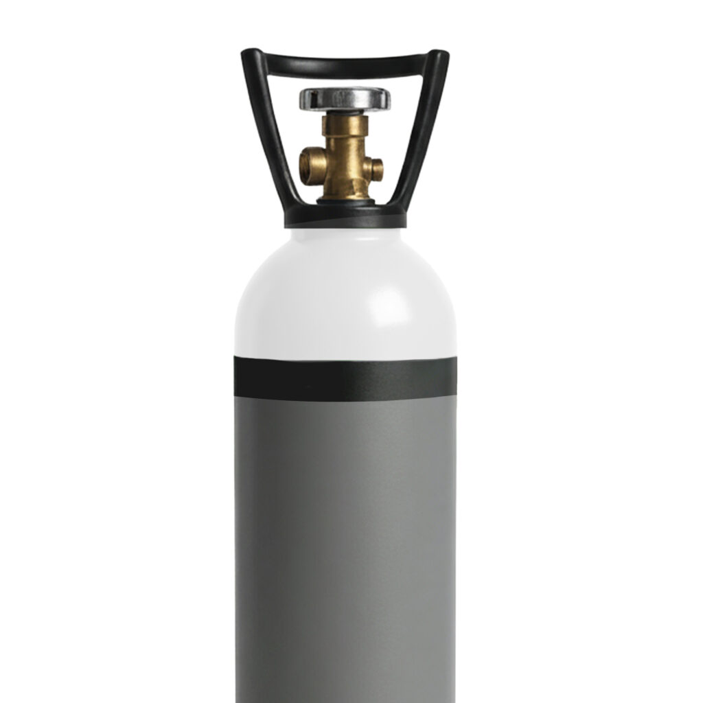 Steel 50L compressed air gas bottle with high-pressure valve, suitable for workshop and engineering applications.