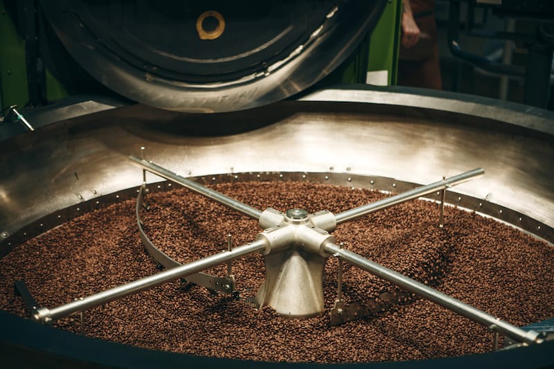 Coffee beans in a silo