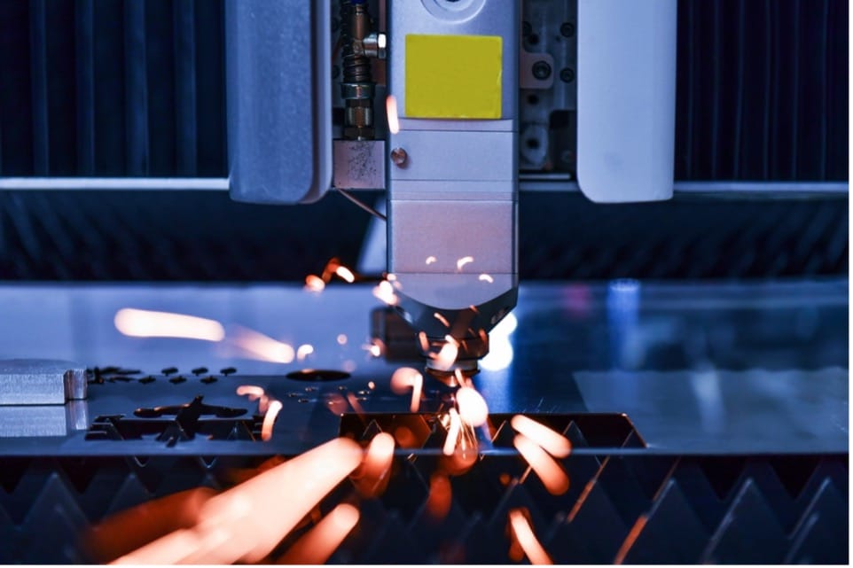Close-up of a laser cutting machine