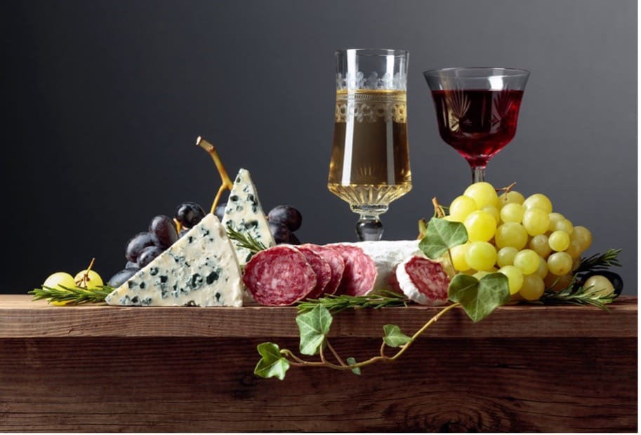 A close-up of a table with food