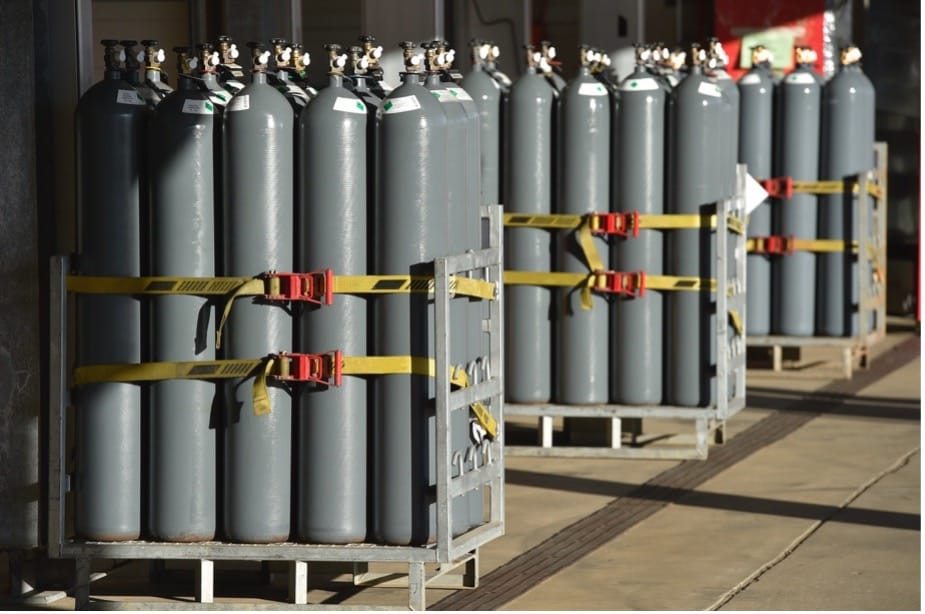 Several cylinders in a warehouse