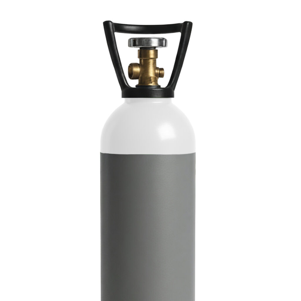 Oxygen gas bottle for heating, cutting, brazing, and lead welding applications.