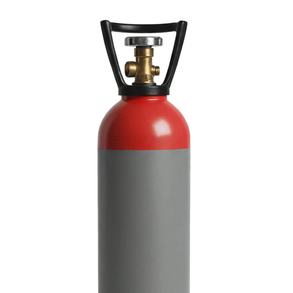Propylene gas bottle, for heating, cutting, brazing, and lead welding applications.