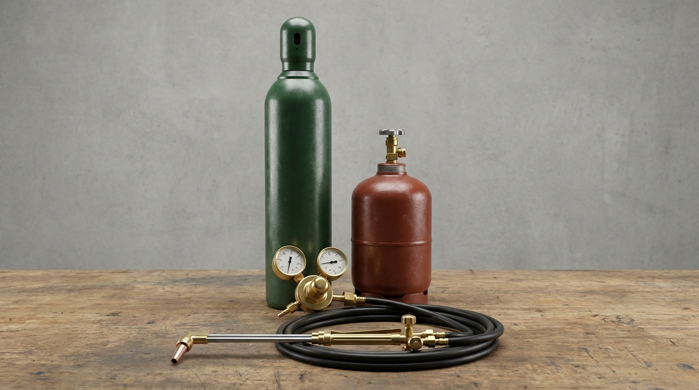 Oxygen and fuel-gas cylinders with a twin-gauge regulator and cutting torch